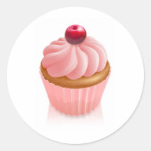 Pink fairy cake cupcake with cherry round stickers