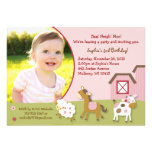 Pink Farm Animal Girl Photo Birthday Invitation