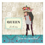 Pink Fawn Queen for the Day Teal & White Invitatio Invite