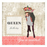 Pink Fawn Queen for the Day  White Invitation