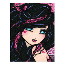 Pink Feathers Fairy Fantasy Art Postcard