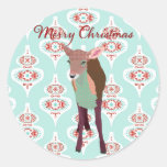 Pink Festive Fawn Art Christmas Sticker