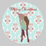 Pink Festive Fawn Art Christmas Sticker stickers