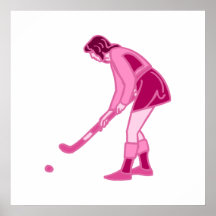 Pink Field Hockey Girl Print