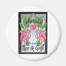 Pink Flamingo Bar & Grill Beach Drink Theme Magnets