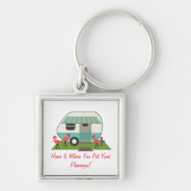 Pink Flamingos & Retro Camper Keychain