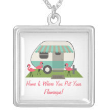 Pink Flamingos & Retro Camper Necklace