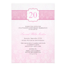 Pink Floral Damask Wedding Anniversary Invite
