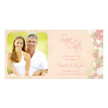 Pink floral shabby chic save the date photo card