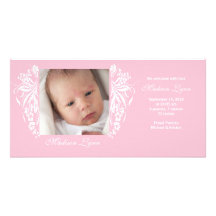 Pink Flourish New Baby Birth Annoucement Customized Photo Card
