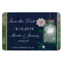 Pink flower and mason jar save the date rectangular magnet