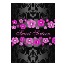 Pink Flower Damask Sweet16 Birthday Invite