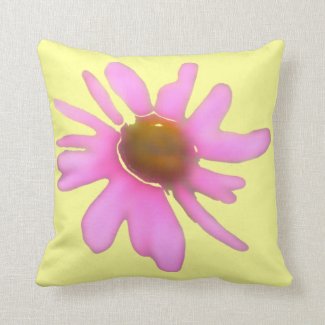 pink flower on yellow background pillow