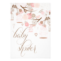 Pink Flowers and Birdcages Baby Shower Invitations