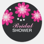 Pink Flowers Bridal Shower Favours Seals Round Sticker