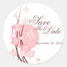 Pink Flowers Butterfly Save The Date Announcement Stickers