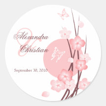 Pink Flowers Butterfly Wedding Announcement Stickers