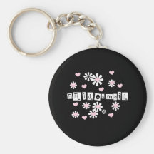 Pink Flowers on Black Bridesmaid  Keychain