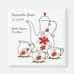 Pink Flowers Tea Set Bridal Shower Favour Magnets