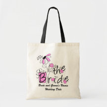 Pink Flowers The Bride Custom Tote Bag