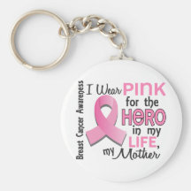 Pink For Hero In My Life 3 Mother Breast Cancer Keychains