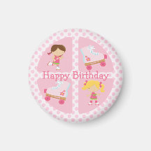 Pink Four Square Rollerskating Birthday Refrigerator Magnet