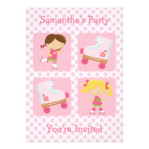 Pink Four Square Rollerskating Party Invitation