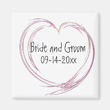 Pink Fractal Heart Wedding Magnets