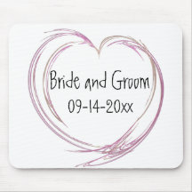 Pink Fractal Heart Wedding Mousepads