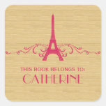 Pink French Flourish Bookplate Stickers