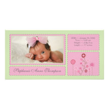 Pink Garden Baby Girl Birth Announcement PhotoCard Customized Photo Card