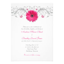 Pink Gerbera Daisy Floral Wedding Invitation