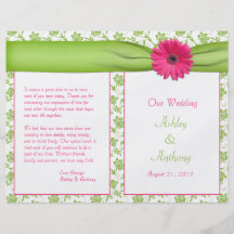 Pink Gerbera Daisy Green Floral Wedding Program Flyer Design
