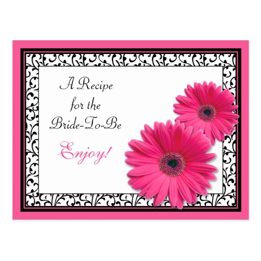 Pink Gerbera Daisy Recipe Card for the Bride to Be Postcards