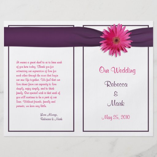 Pink Gerbera Daisy Wedding Program Flyer
