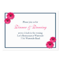 Pink Gerbera Daisy Wedding Reception Card Business Card Template