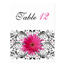 Pink Gerbera Daisy Wedding Table Number Card Postcards