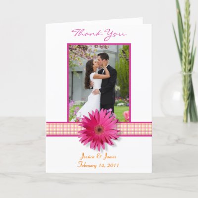Pink Gerbera Daisy Wedding Thank You Card by wasootch