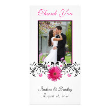 Pink Gerbera Daisy Wedding Thank You Photo Card
