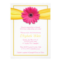 Pink Gerbera Daisy Yellow Ribbon Bridal Shower invitations