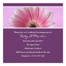 Pink Gerbera Engagement Invitation - purple