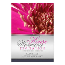 Pink Gerbera Flower House Warming Invitation