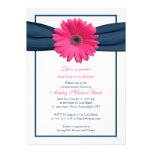 Pink Gerbera Navy Ribbon Bridal Shower Invitation