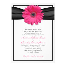 Pink Gerbera with Black Ribbon Invitation