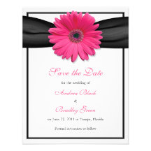 Pink Gerbera with Black Ribbon Save the Date Card Personalized Announcement