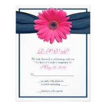 Pink Gerbera with Navy Ribbon Response Card Personalized Invites