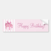 Pink Gift stripes Birthday Bumper Sticker