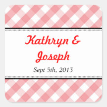 Pink gingham country picnic rustic wedding favour sticker