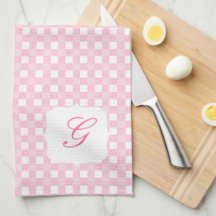 Pink Gingham Initial Kitchen Towel