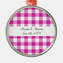 Pink gingham pattern wedding favours christmas ornament